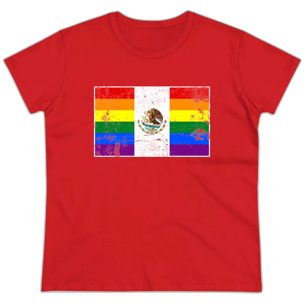 Mexico Pride Flag Design Ladies Tee in Red