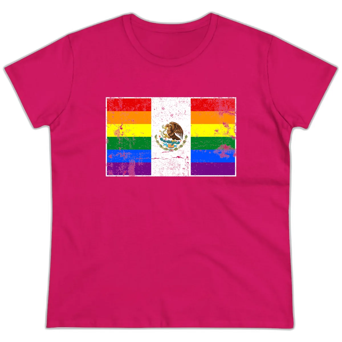 Mexico Pride Flag Design Ladies Tee in Heliconia