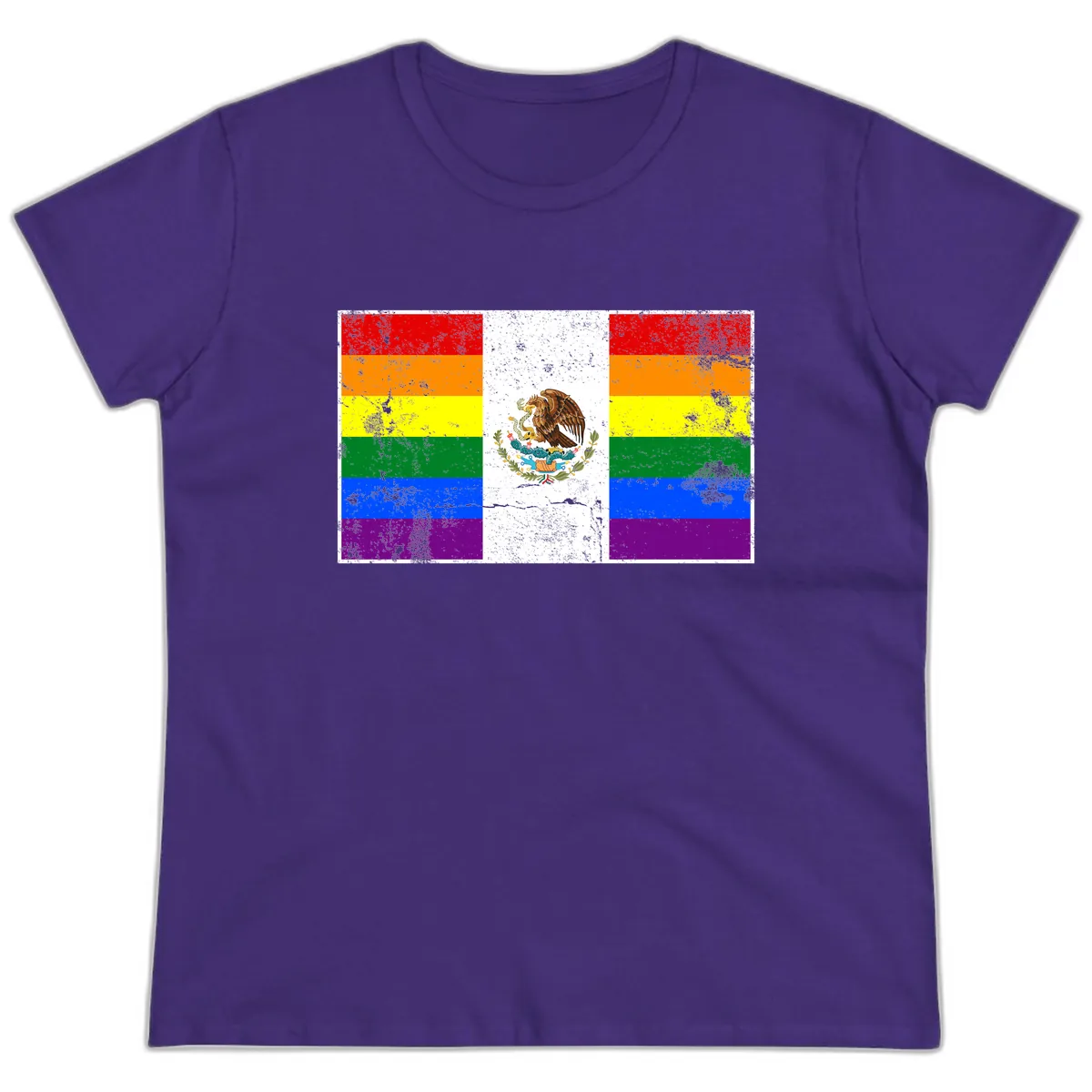 Mexico Pride Flag Design Ladies Tee in Purple