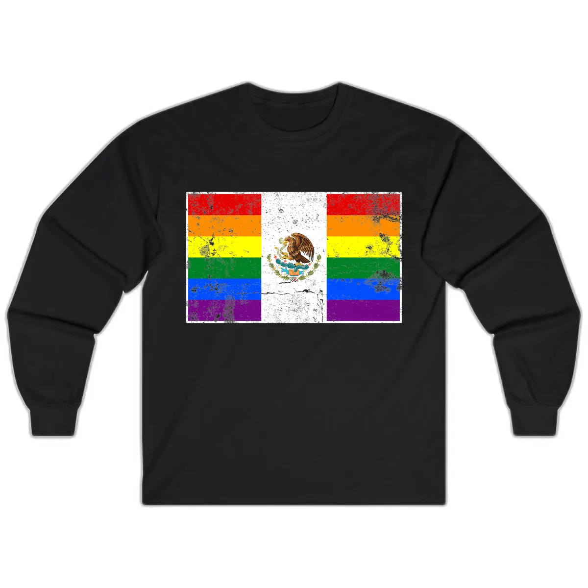 Mexico Pride Flag Design Long Sleeve in Black