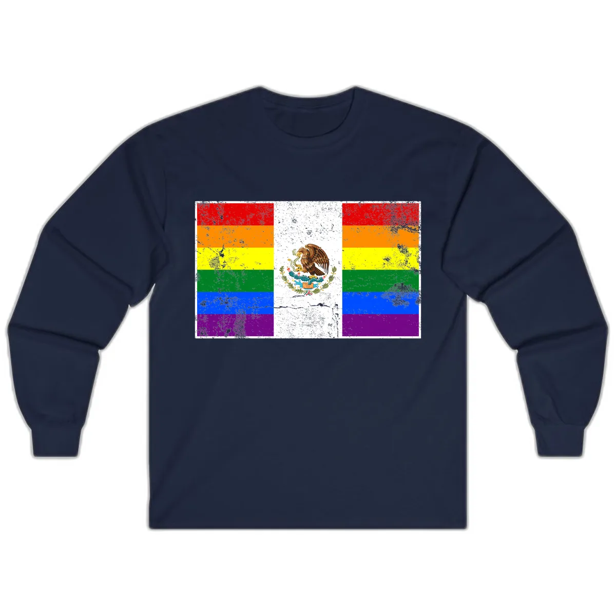 Mexico Pride Flag Design Long Sleeve in Navy