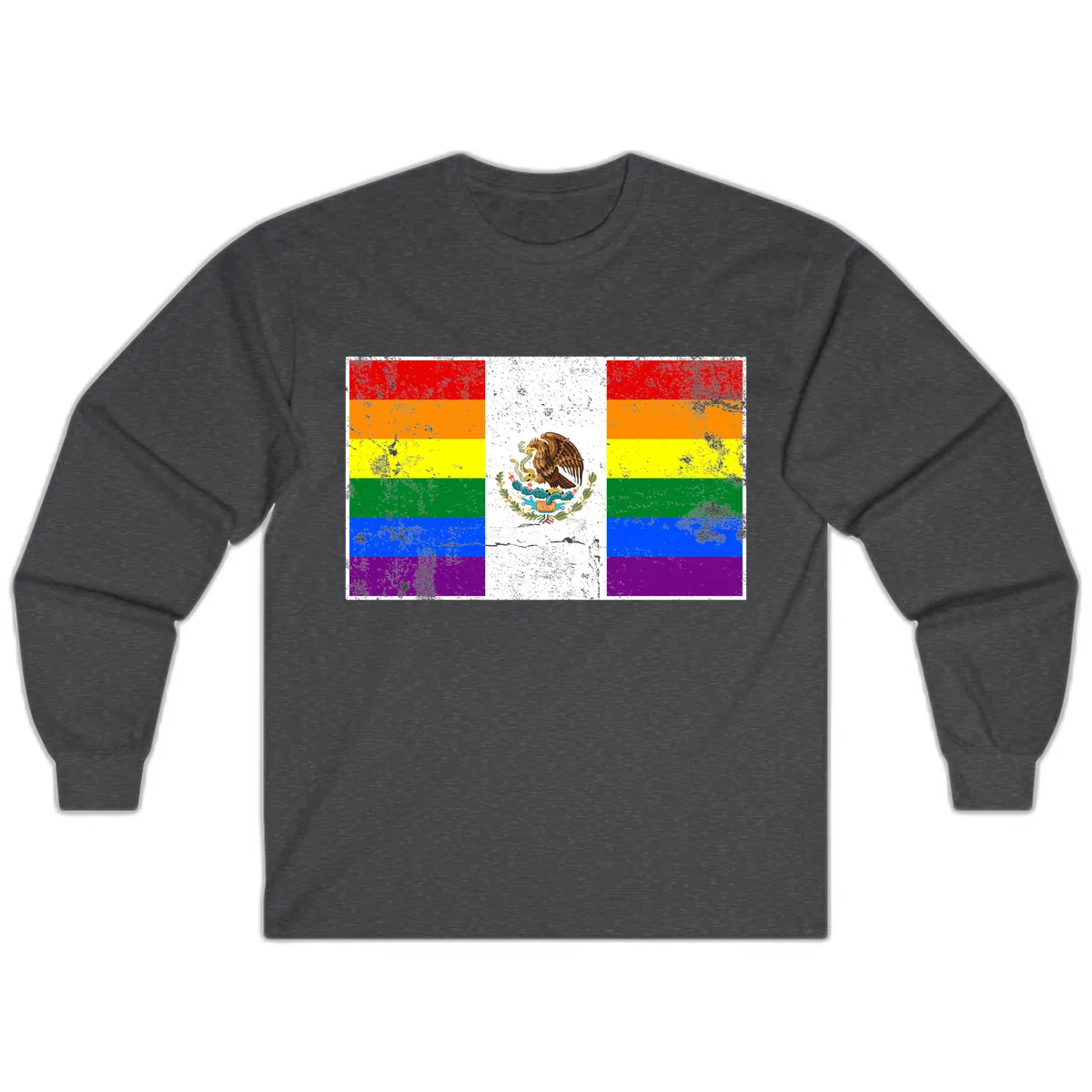 Mexico Pride Flag Design Long Sleeve in Dark Heather