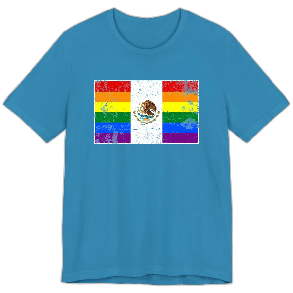 Mexico Pride Flag Design Premium T-Shirt in Aqua