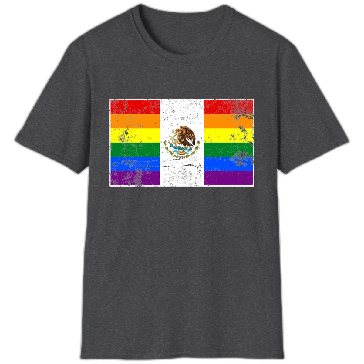 Mexico Pride Flag Design T-Shirt in Dark Heather