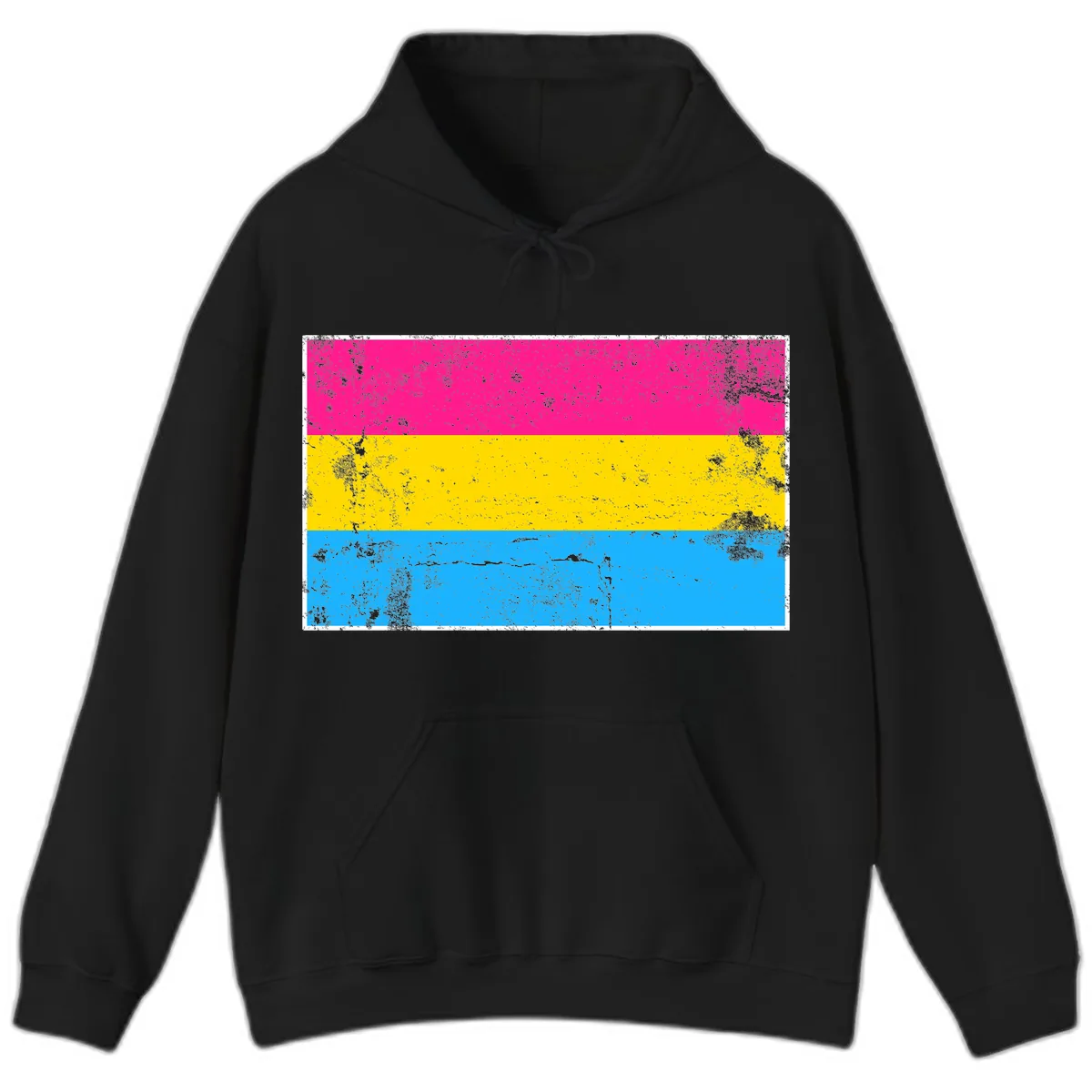 Pan Pride Flag Distressed Hoodie in Black