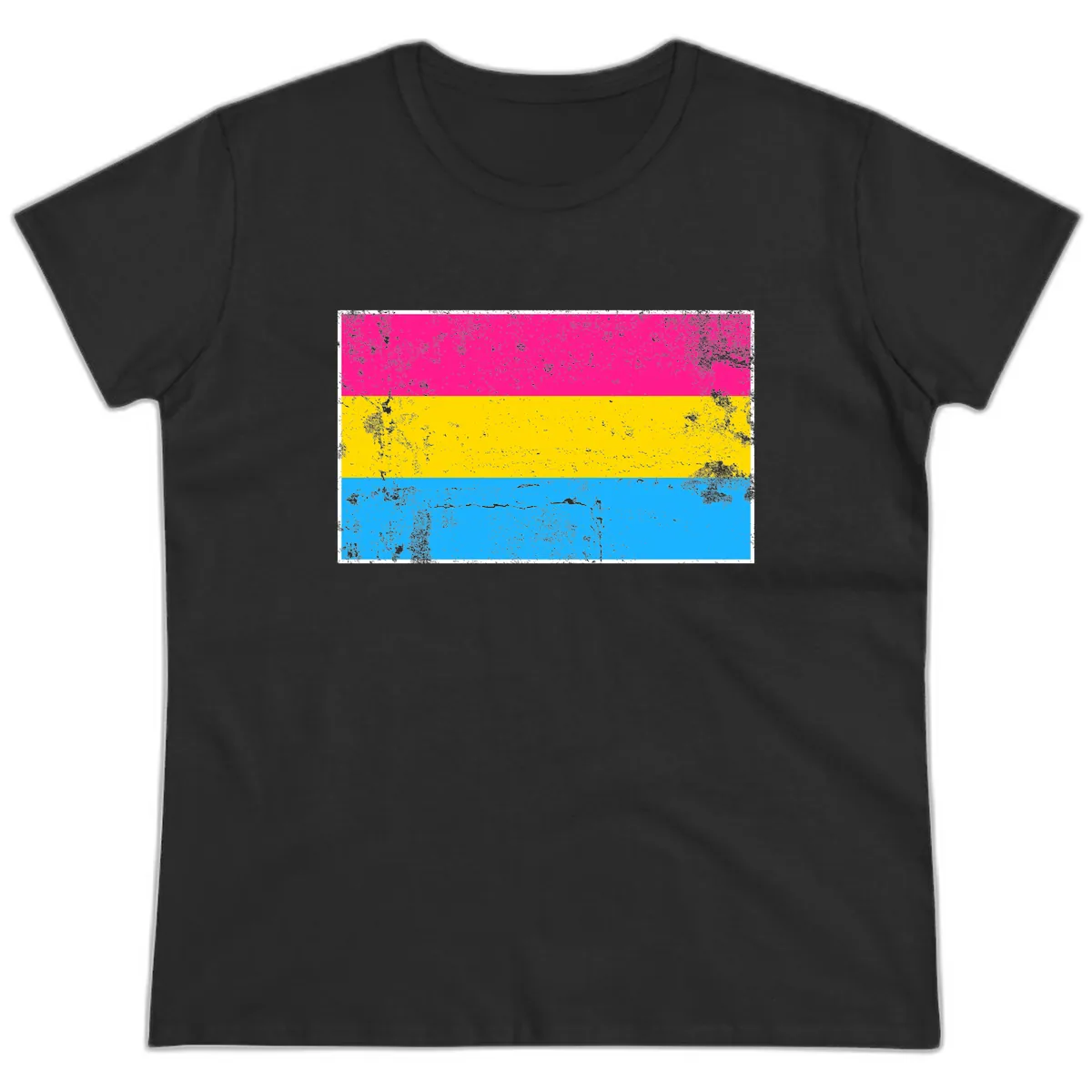 Pan Pride Flag Distressed Ladies Tee in Black
