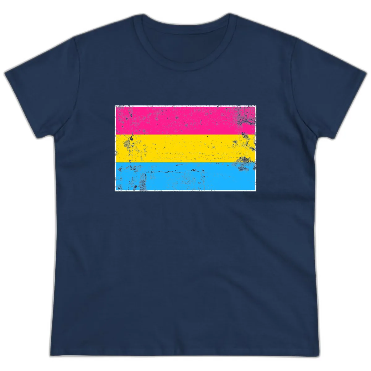 Pan Pride Flag Distressed Ladies Tee in Navy