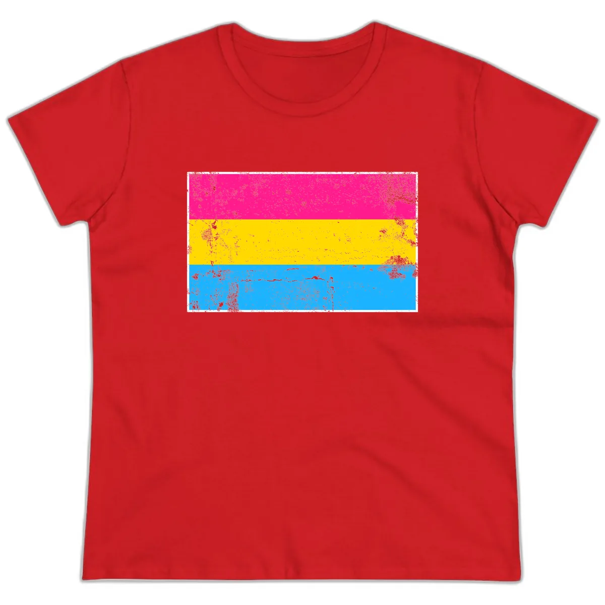 Pan Pride Flag Distressed Ladies Tee in Red