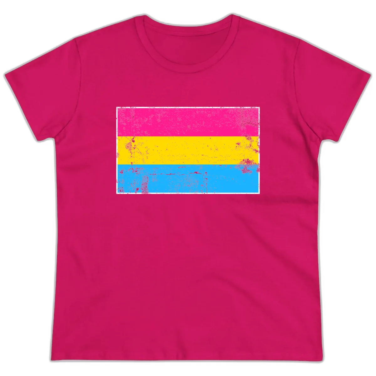 Pan Pride Flag Distressed Ladies Tee in Heliconia
