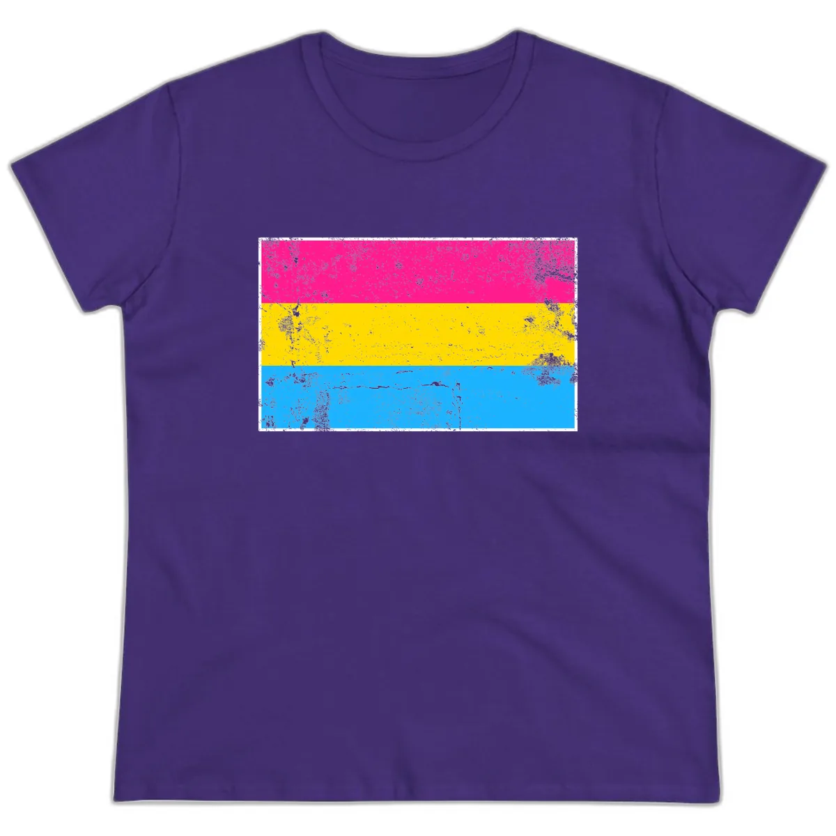 Pan Pride Flag Distressed Ladies Tee in Purple