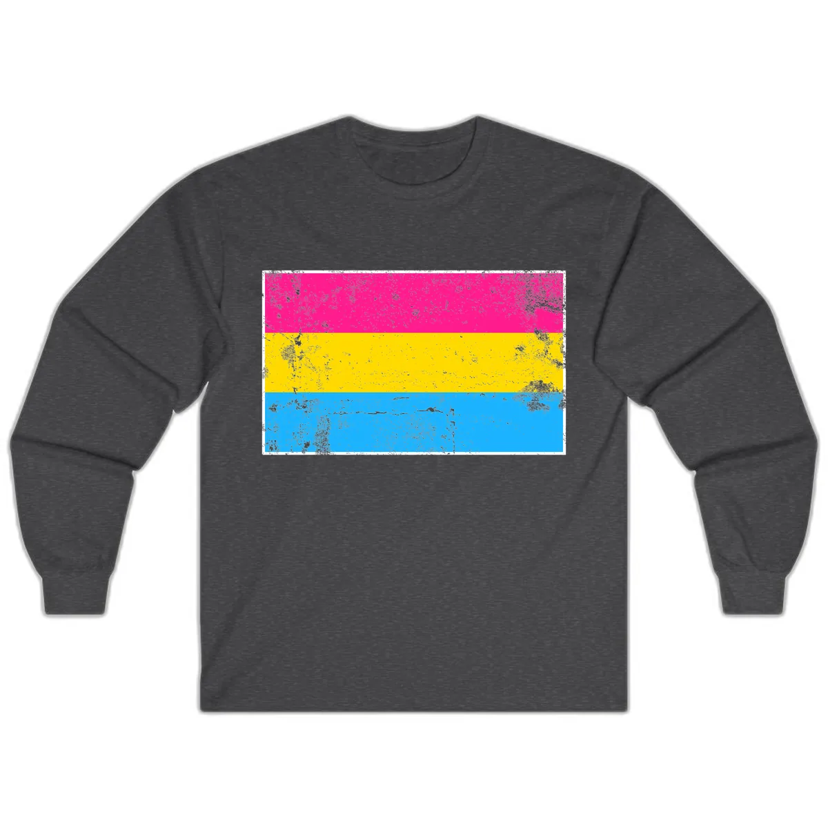Pan Pride Flag Distressed Long Sleeve in Dark Heather