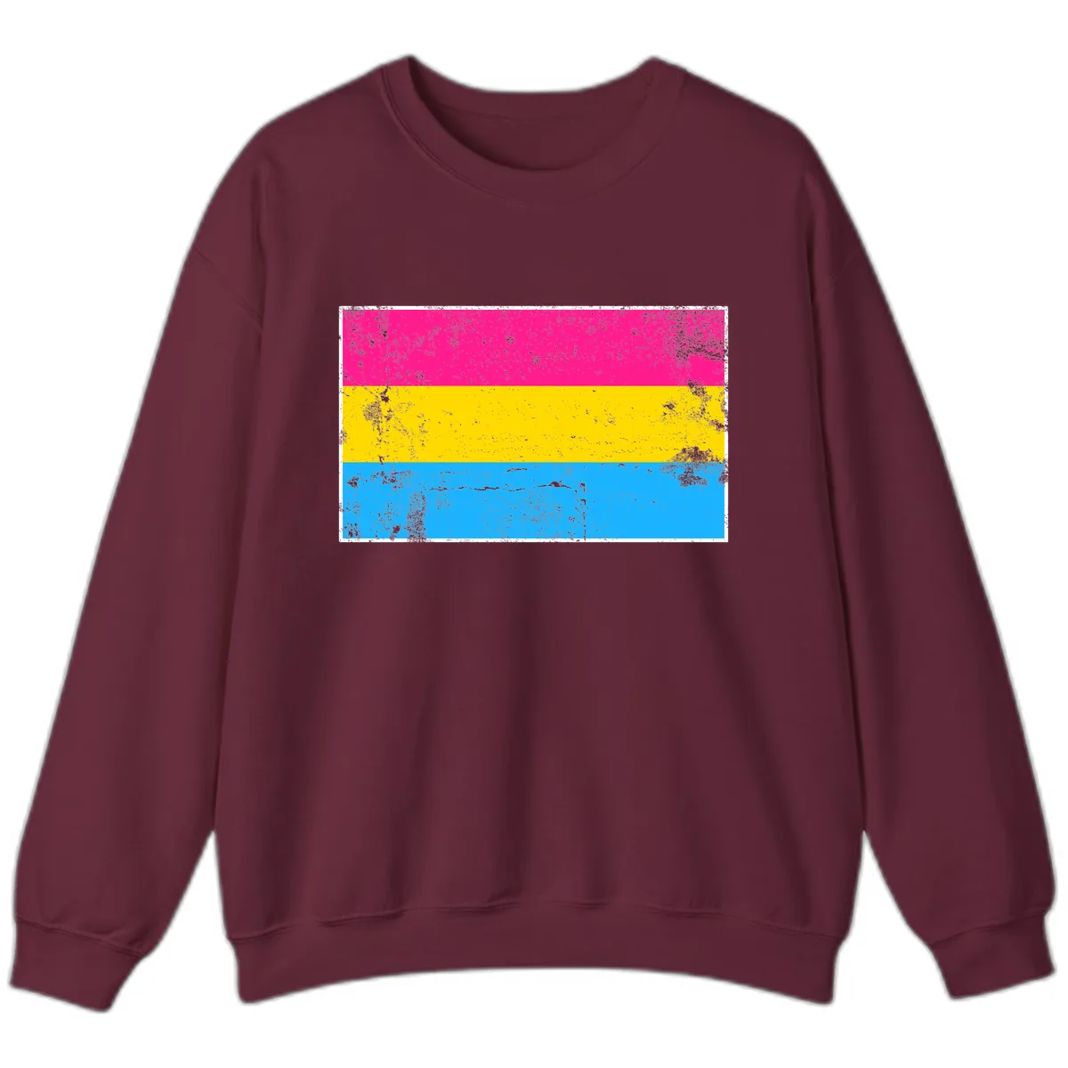 Pan Pride Flag Distressed Sweatshirt in Maroon