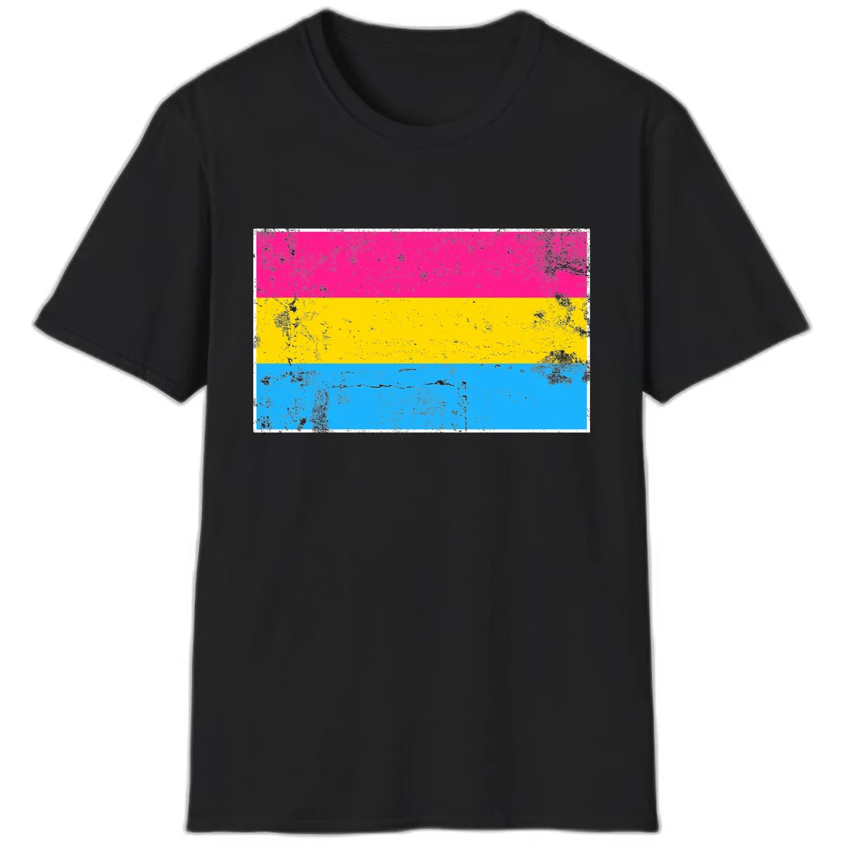 Pan Pride Flag Distressed T-Shirt in Black