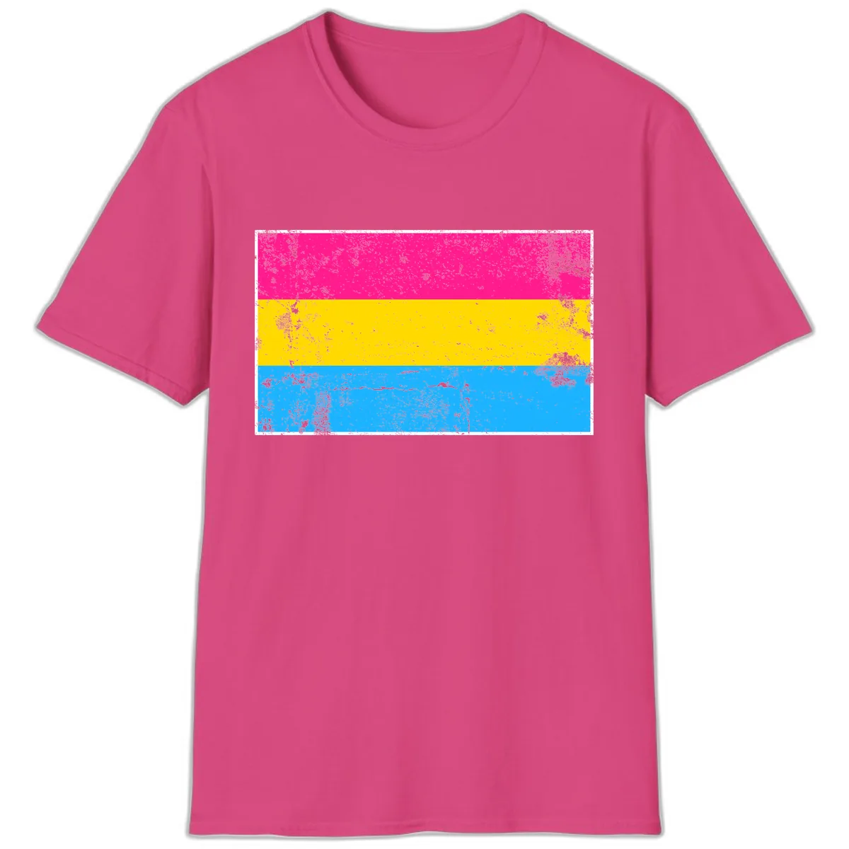 Pan Pride Flag Distressed T-Shirt in Heliconia