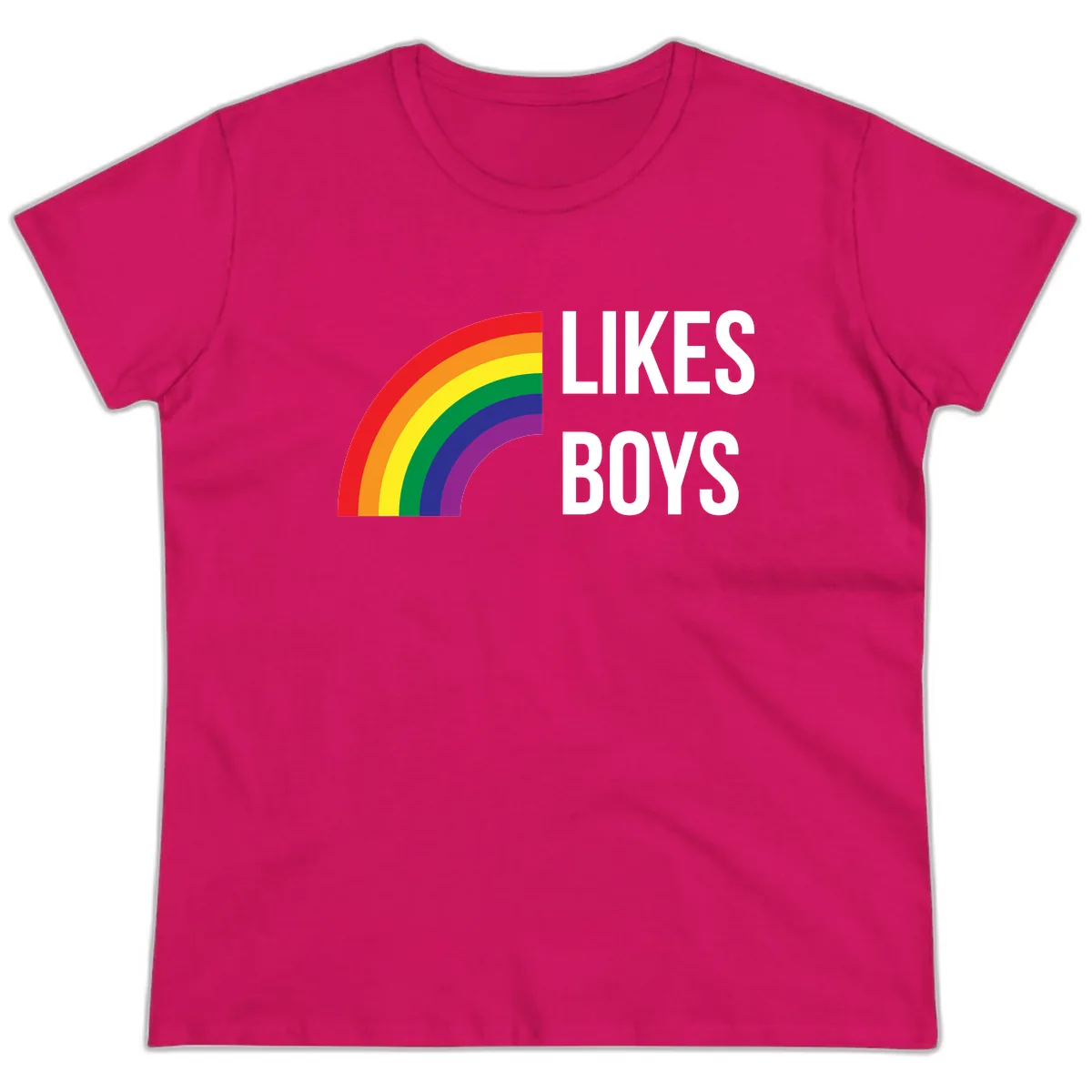 Likes Boys Rainbow Pride Ladies Tee in Heliconia