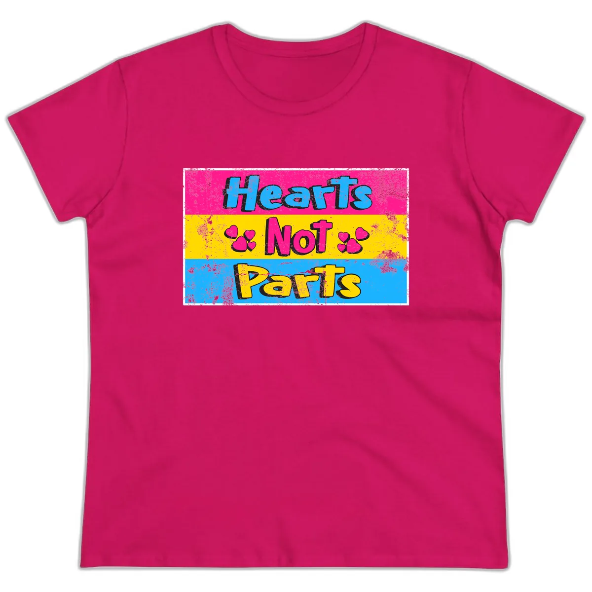 Hearts Not Parts Ladies Tee in Heliconia