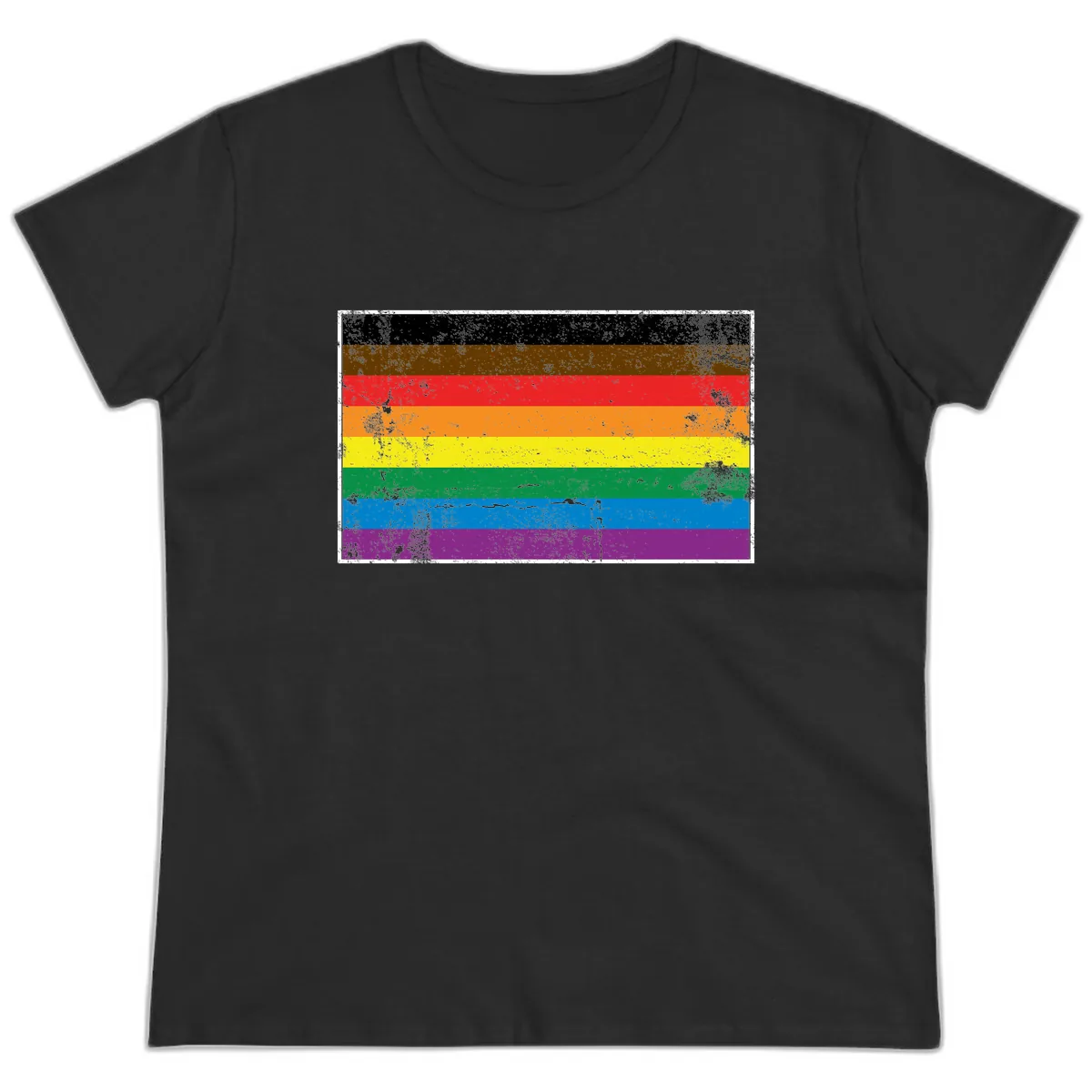 Rainbow Pride Flag Ladies Tee in Black