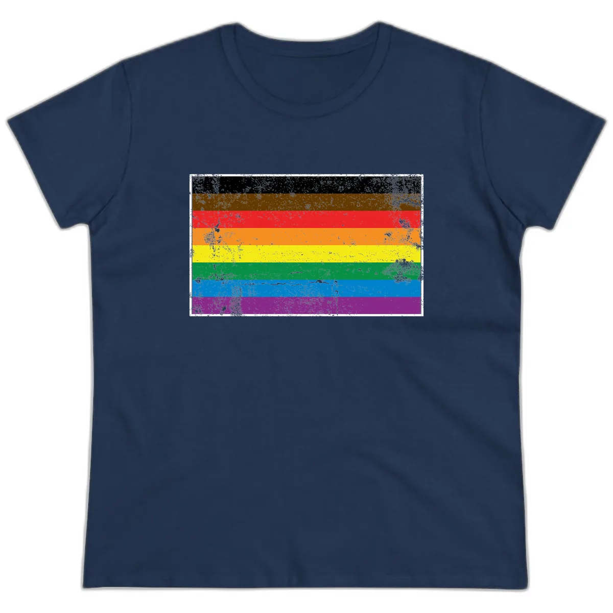 Rainbow Pride Flag Ladies Tee in Navy