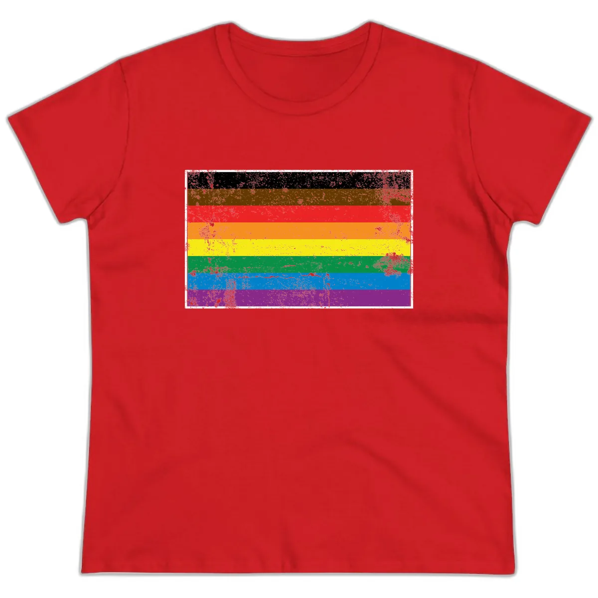 Rainbow Pride Flag Ladies Tee in Red