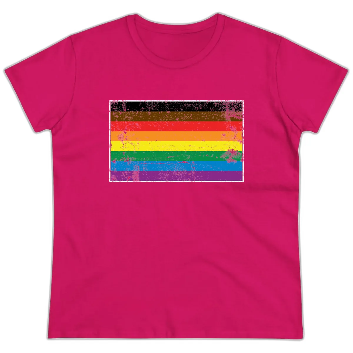 Rainbow Pride Flag Ladies Tee in Heliconia