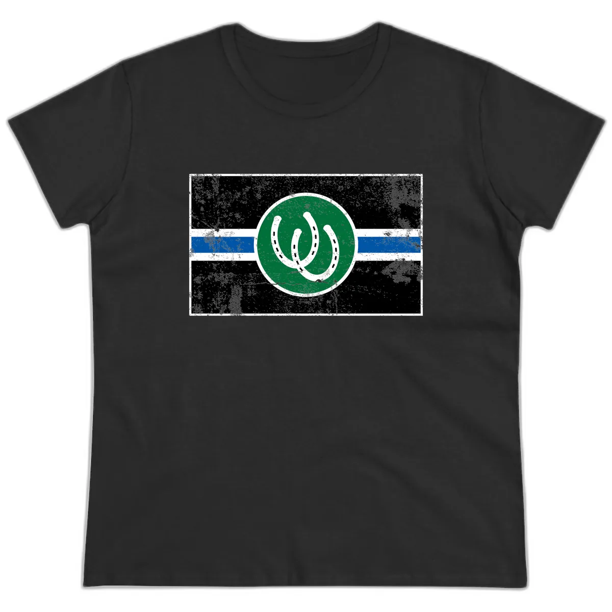 Lucky Horseshoe Stripe Ladies Tee in Black
