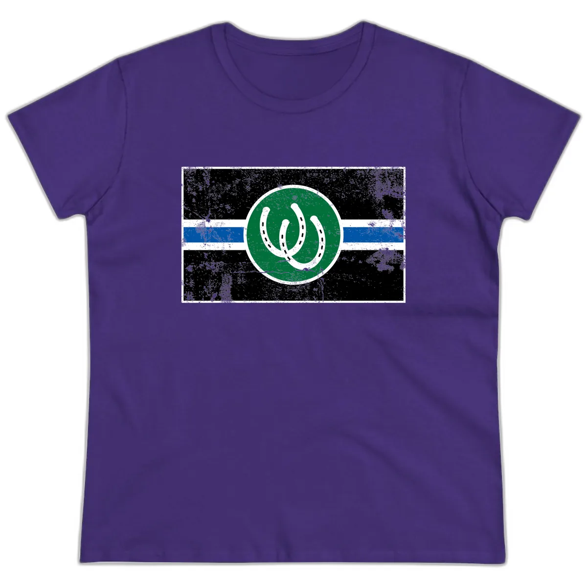 Lucky Horseshoe Stripe Ladies Tee in Purple