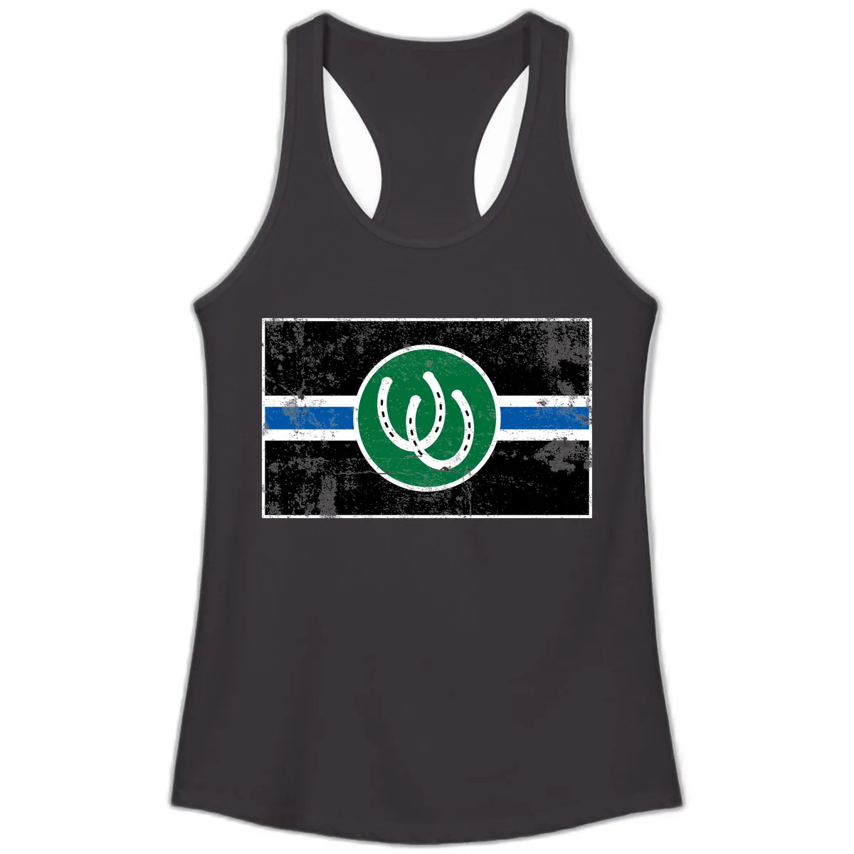 Lucky Horseshoe Stripe Ladies Tank in Black