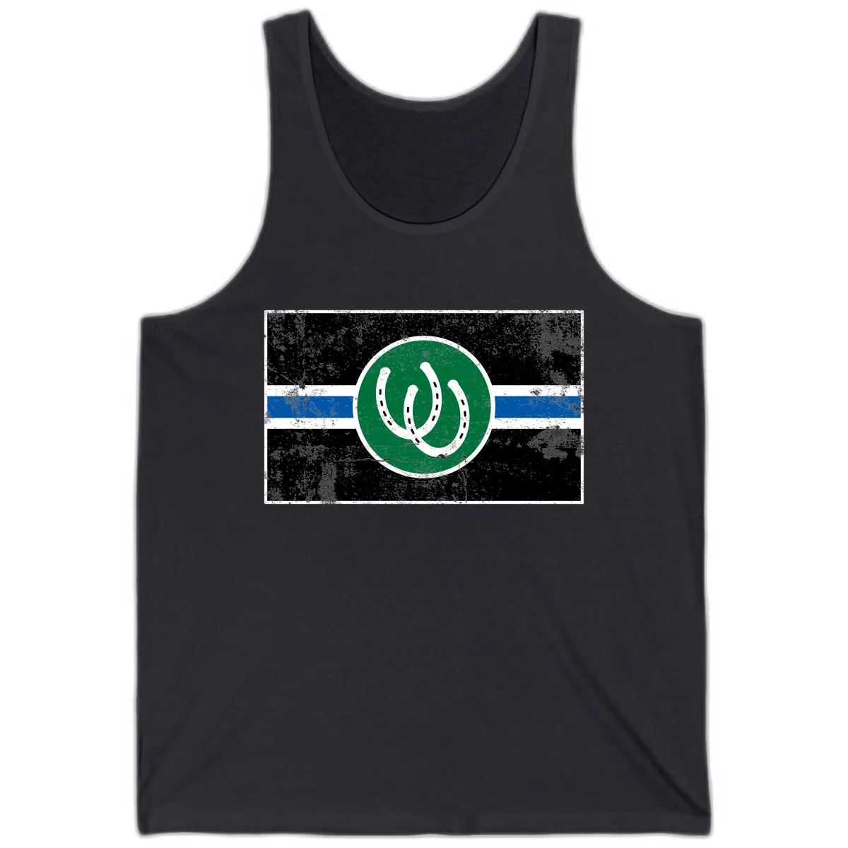 Lucky Horseshoe Stripe Tank in Dark Grey