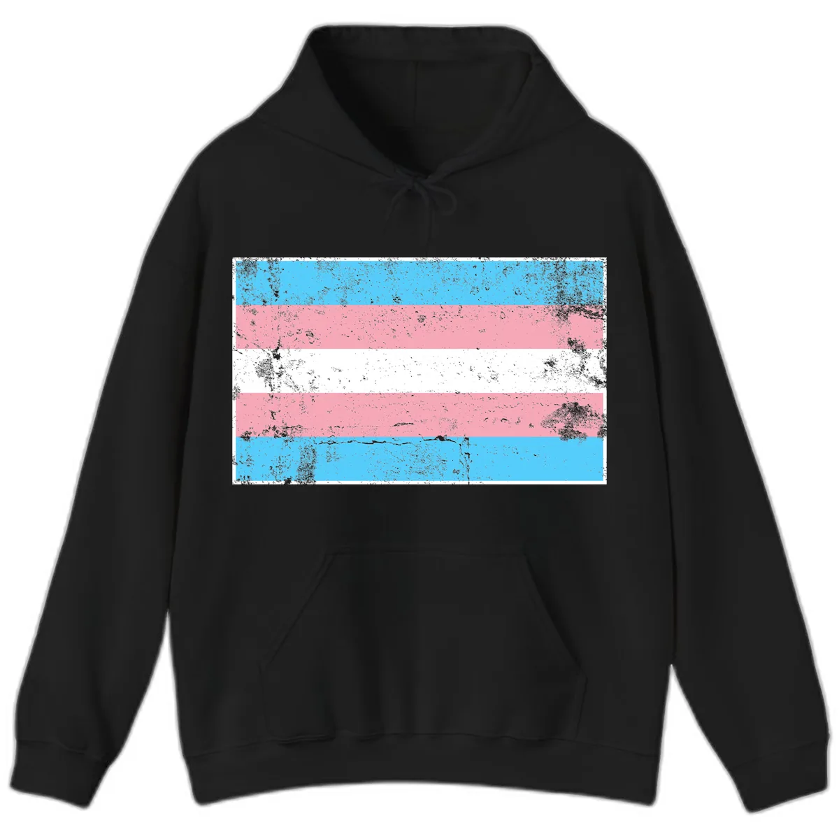 Transgender Pride Flag Distressed Hoodie in Black