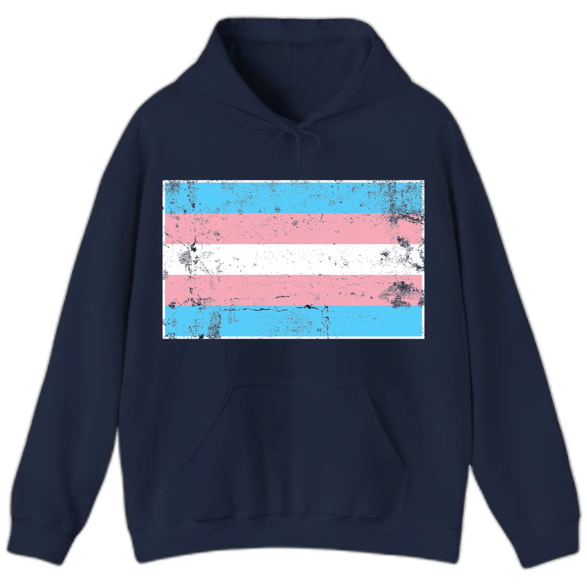 Transgender Pride Flag Distressed Hoodie in Navy