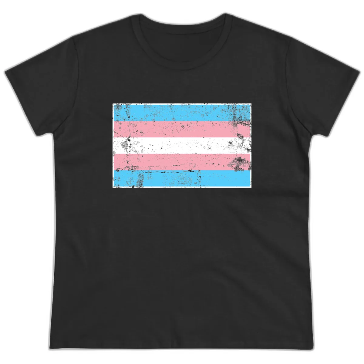 Transgender Pride Flag Distressed Ladies Tee in Black