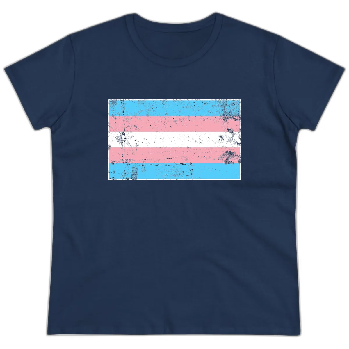 Transgender Pride Flag Distressed Ladies Tee in Navy