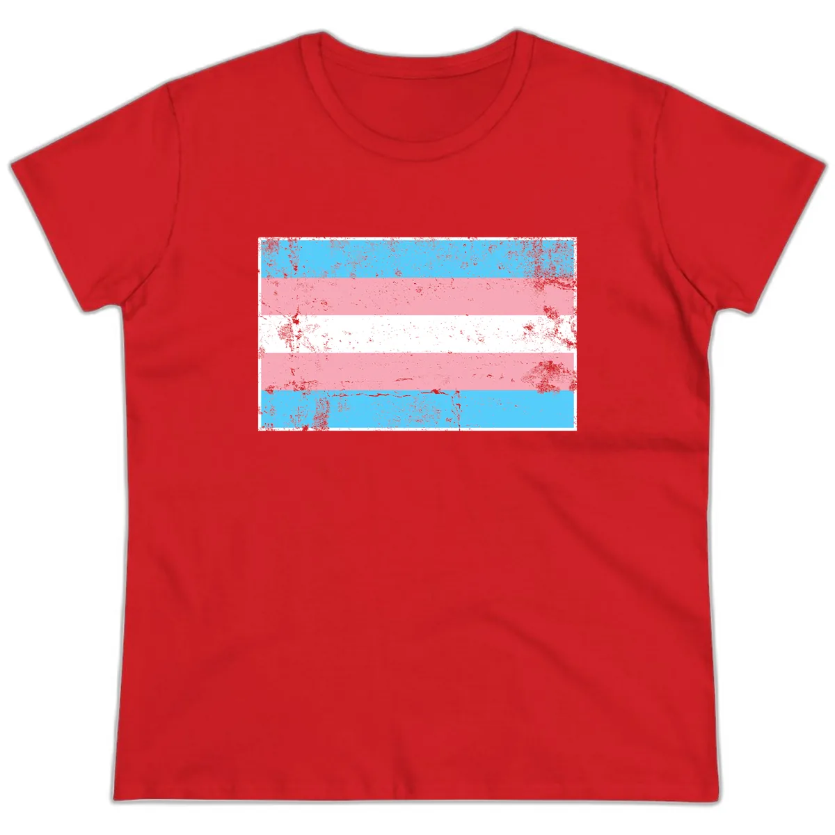 Transgender Pride Flag Distressed Ladies Tee in Red