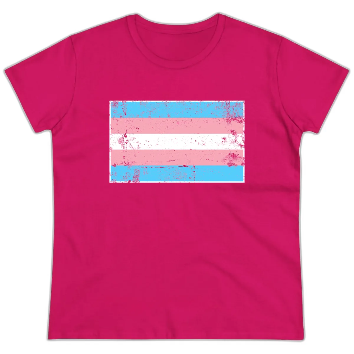 Transgender Pride Flag Distressed Ladies Tee in Heliconia