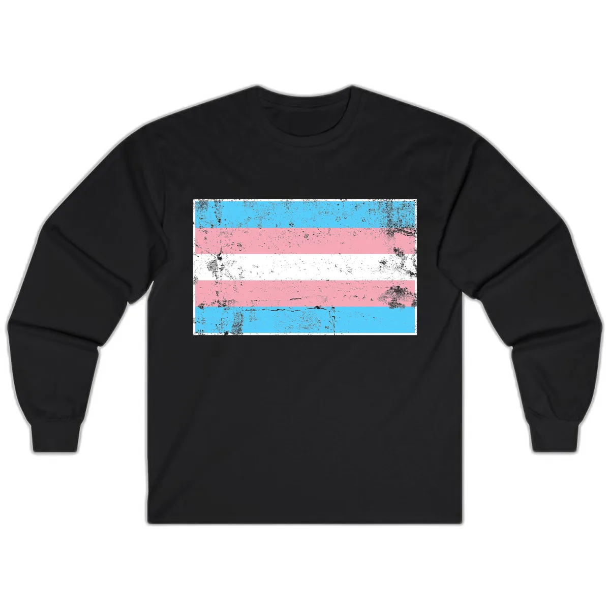 Transgender Pride Flag Distressed Long Sleeve in Black