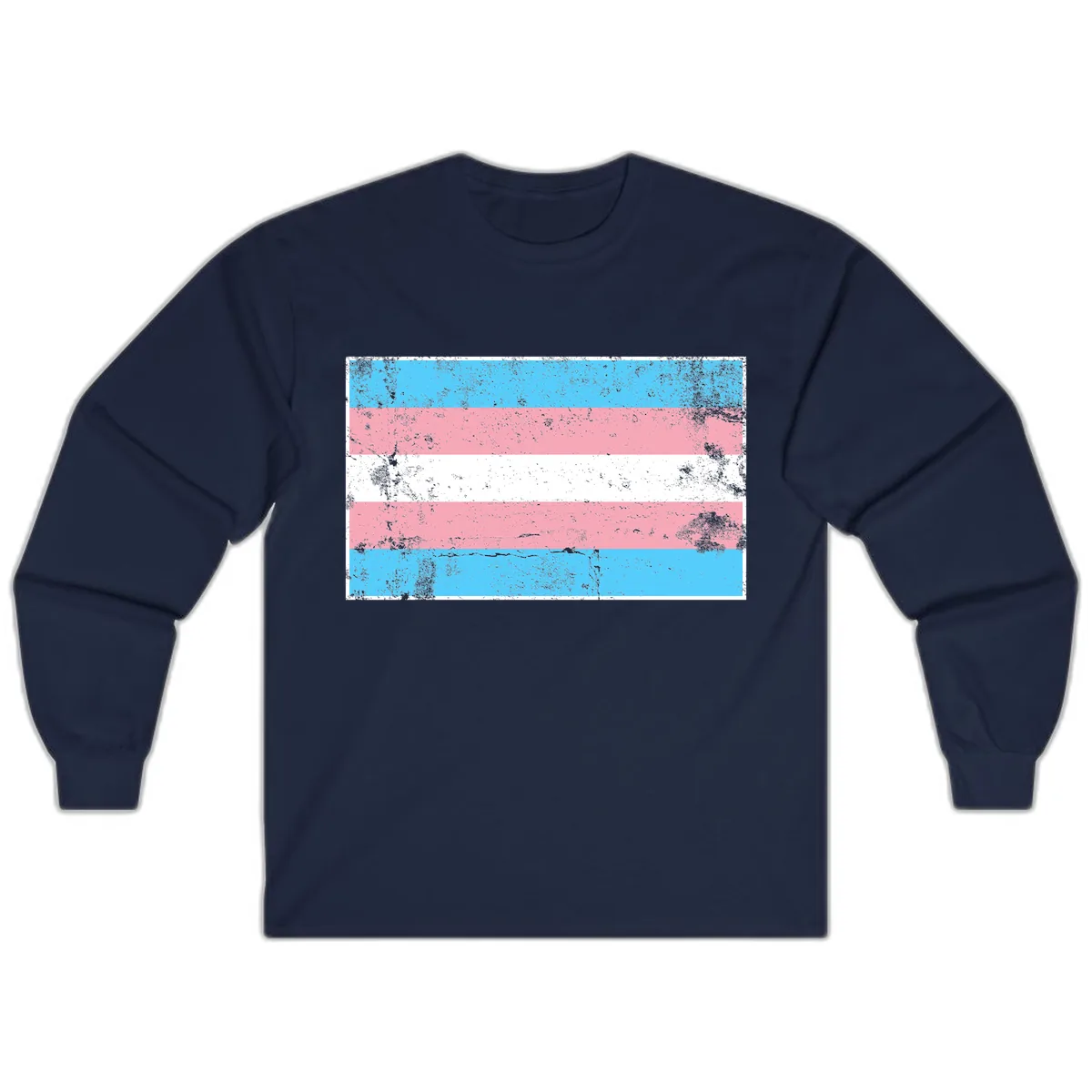 Transgender Pride Flag Distressed Long Sleeve in Navy