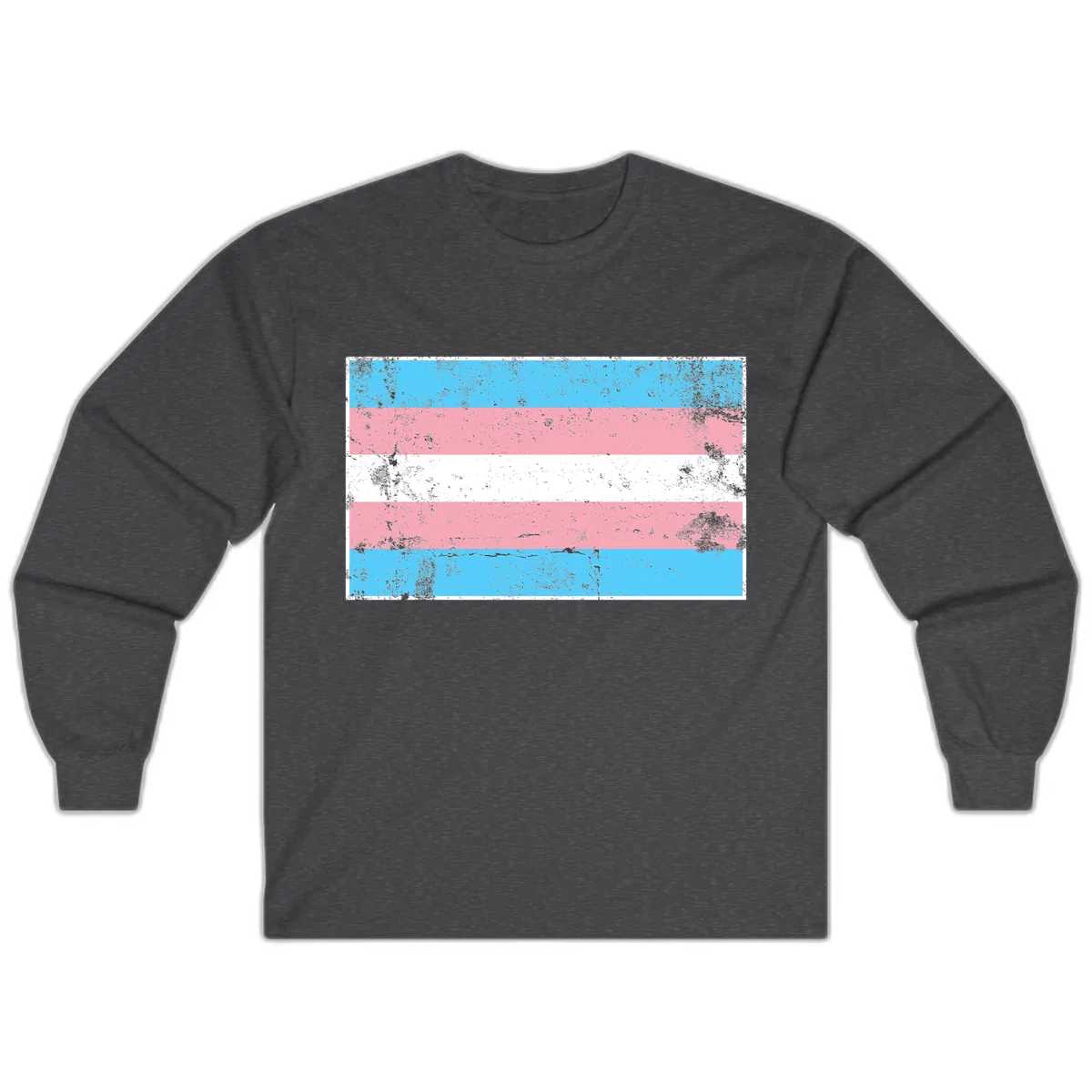 Transgender Pride Flag Distressed Long Sleeve in Dark Heather