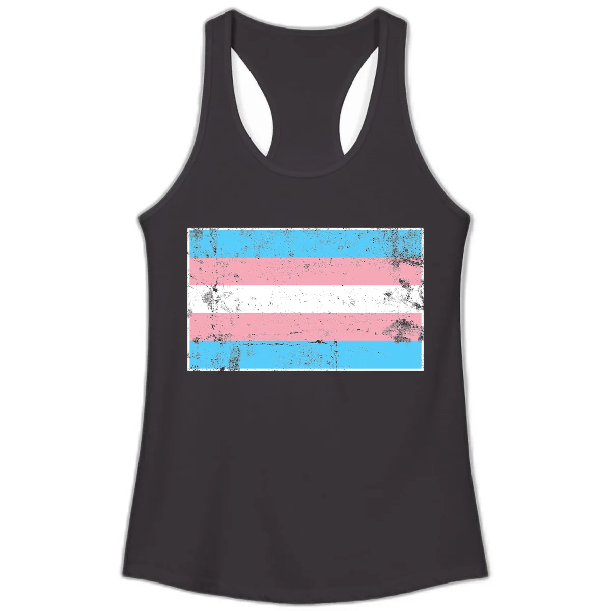 Transgender Pride Flag Distressed Ladies Tank in Black