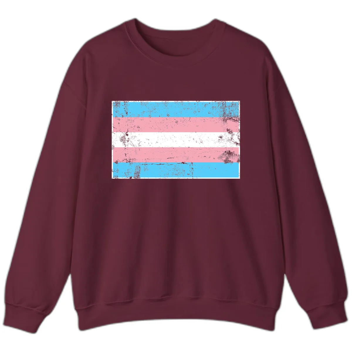 Transgender Pride Flag Distressed Sweatshirt in Maroon