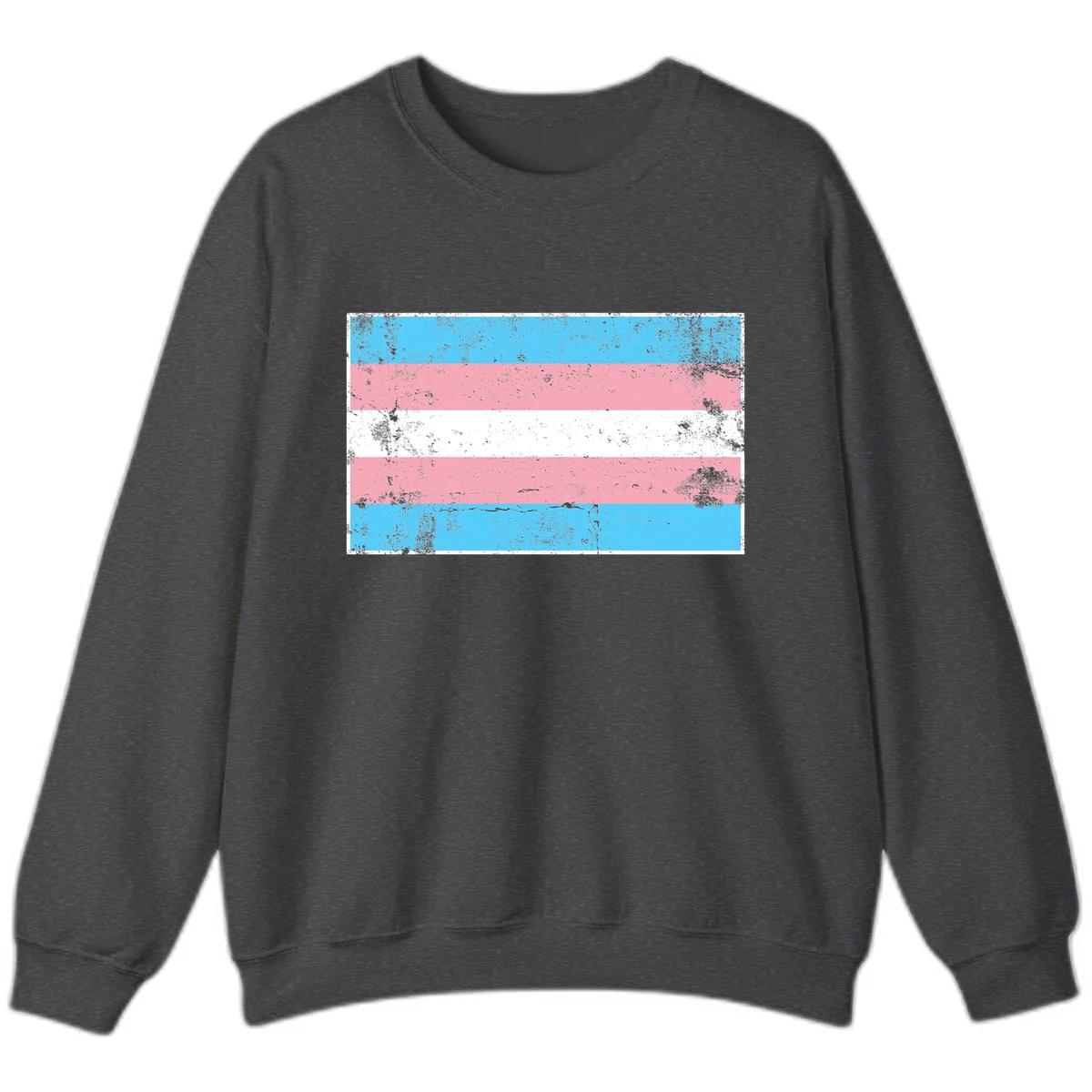 Transgender Pride Flag Distressed Sweatshirt in Dark Heather