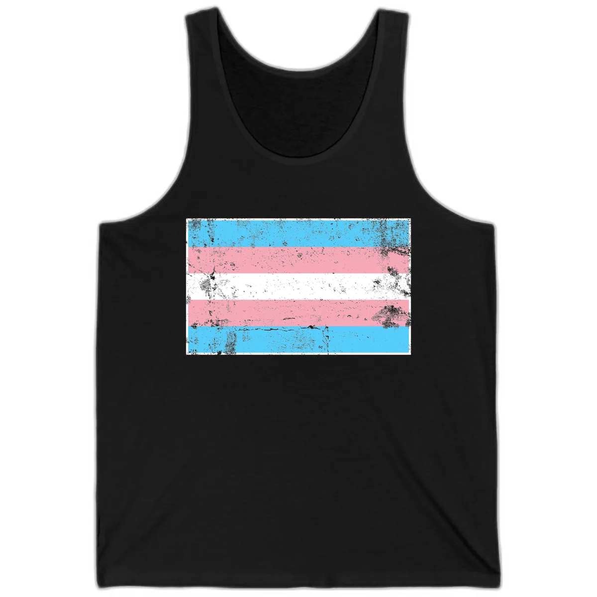 Transgender Pride Flag Distressed Tank in Black