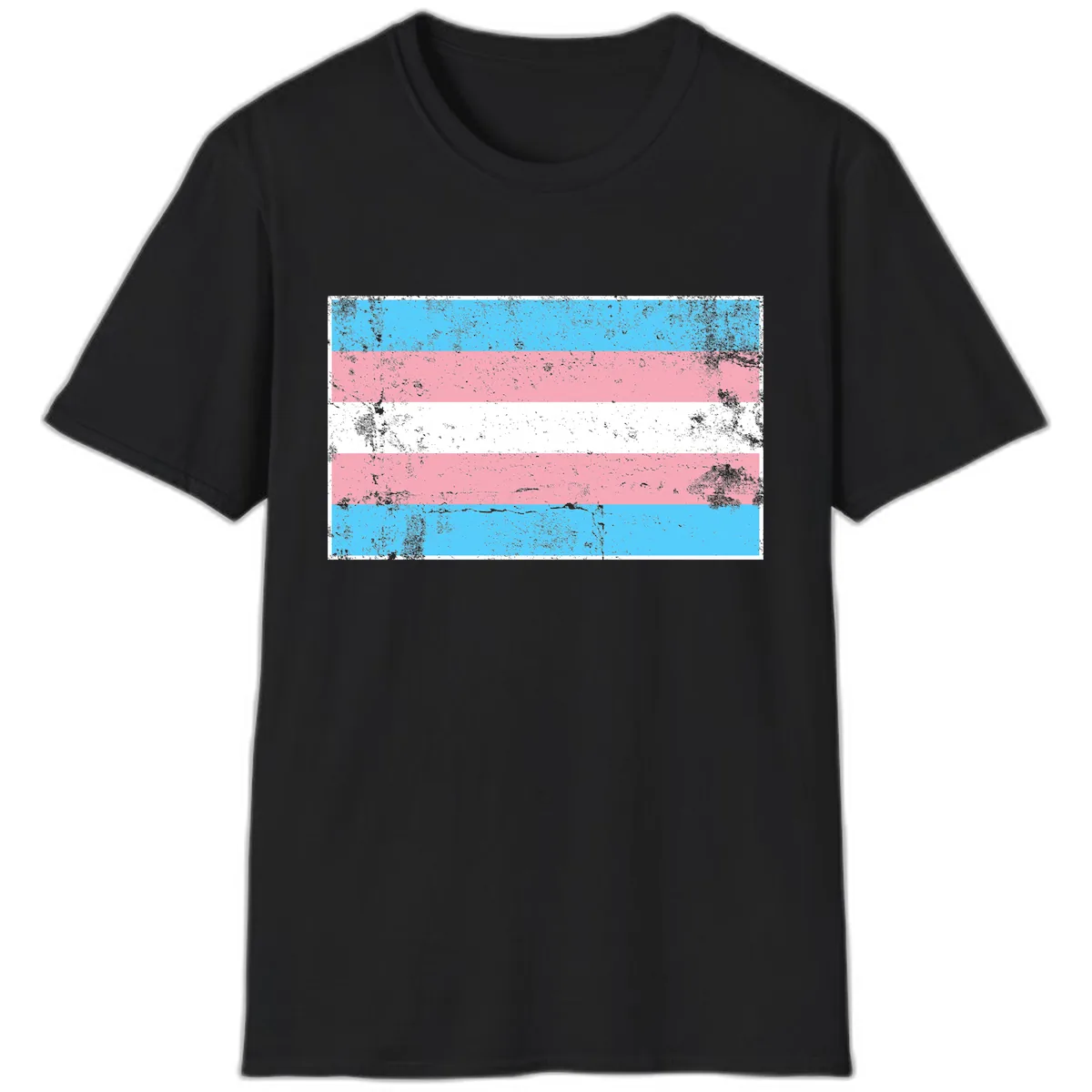 Transgender Pride Flag Distressed T-Shirt in Black