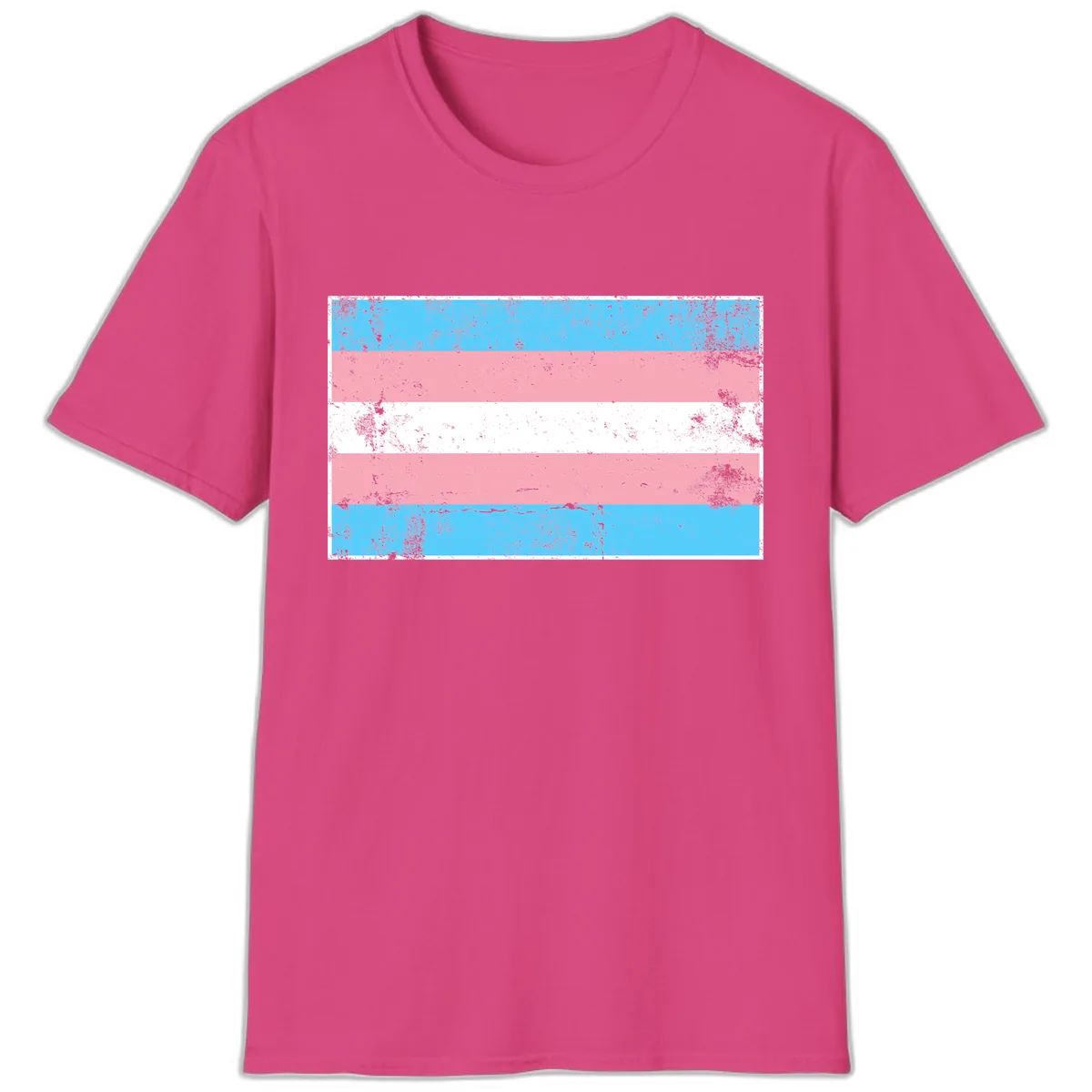 Transgender Pride Flag Distressed T-Shirt in Heliconia