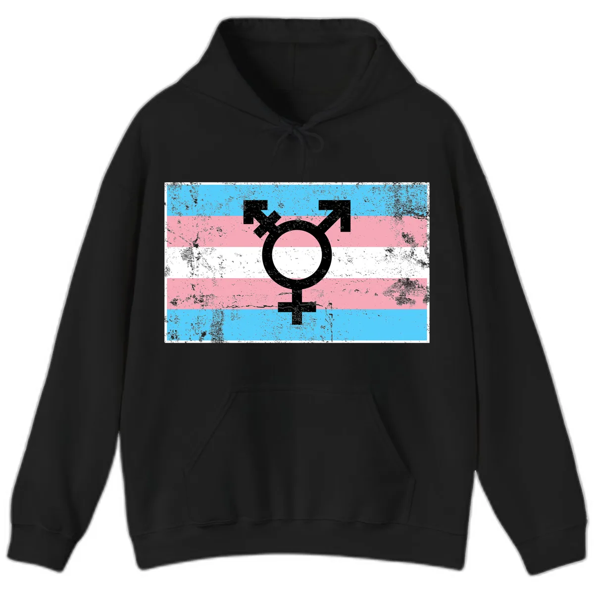 Transgender Pride Flag Symbol Hoodie in Black