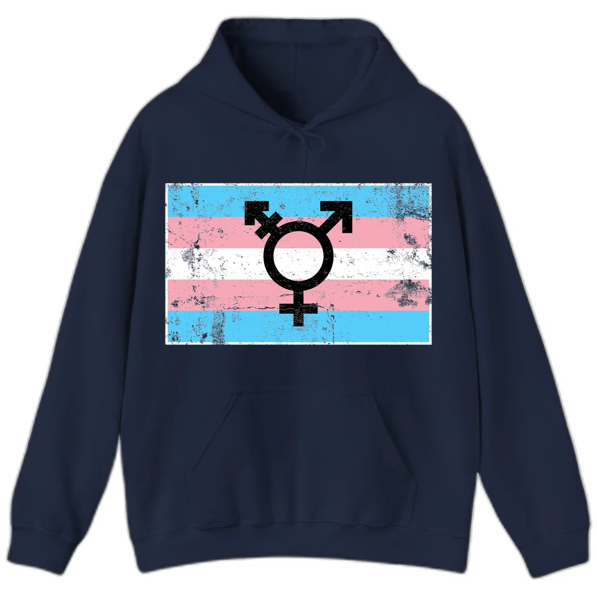 Transgender Pride Flag Symbol Hoodie in Navy