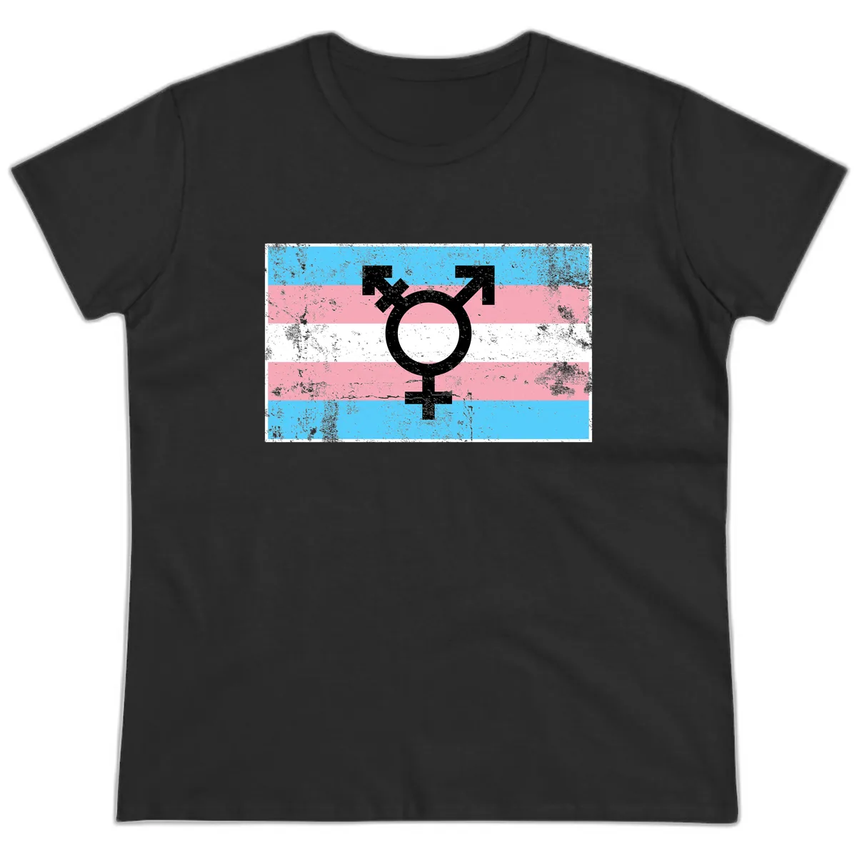 Transgender Pride Flag Symbol Ladies Tee in Black