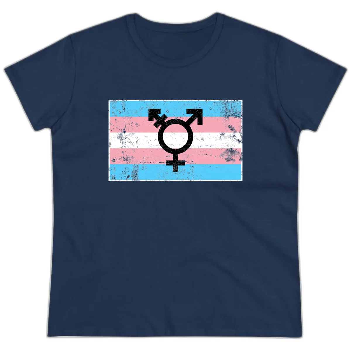 Transgender Pride Flag Symbol Ladies Tee in Navy