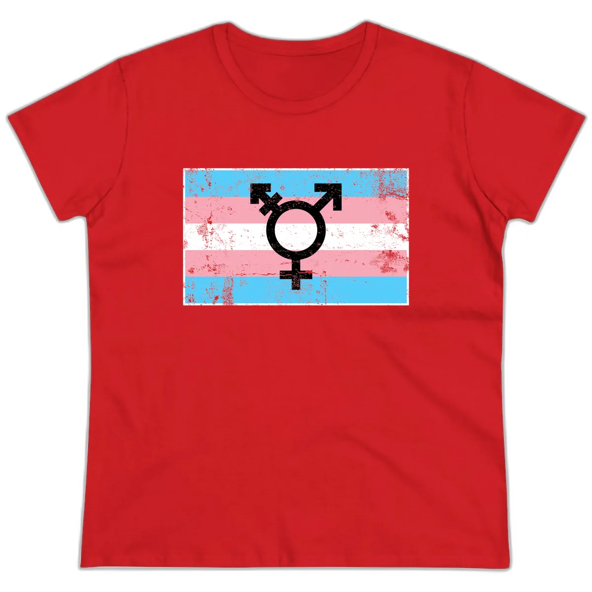 Transgender Pride Flag Symbol Ladies Tee in Red