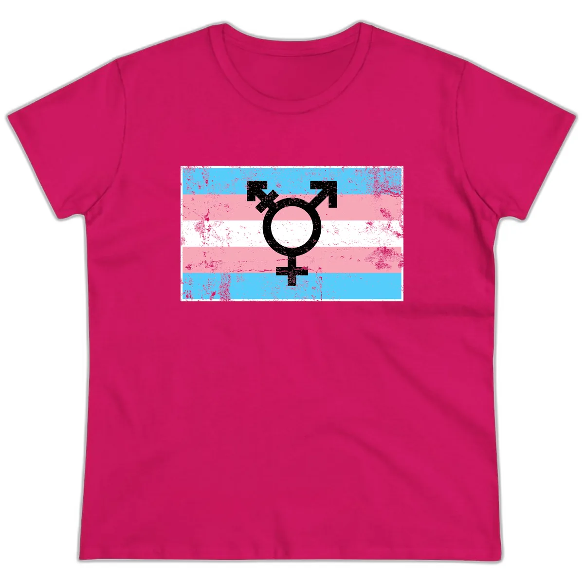 Transgender Pride Flag Symbol Ladies Tee in Heliconia