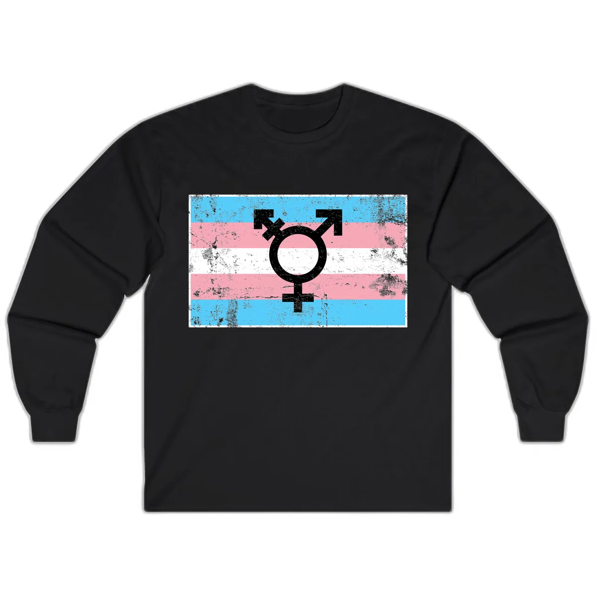 Transgender Pride Flag Symbol Long Sleeve in Black